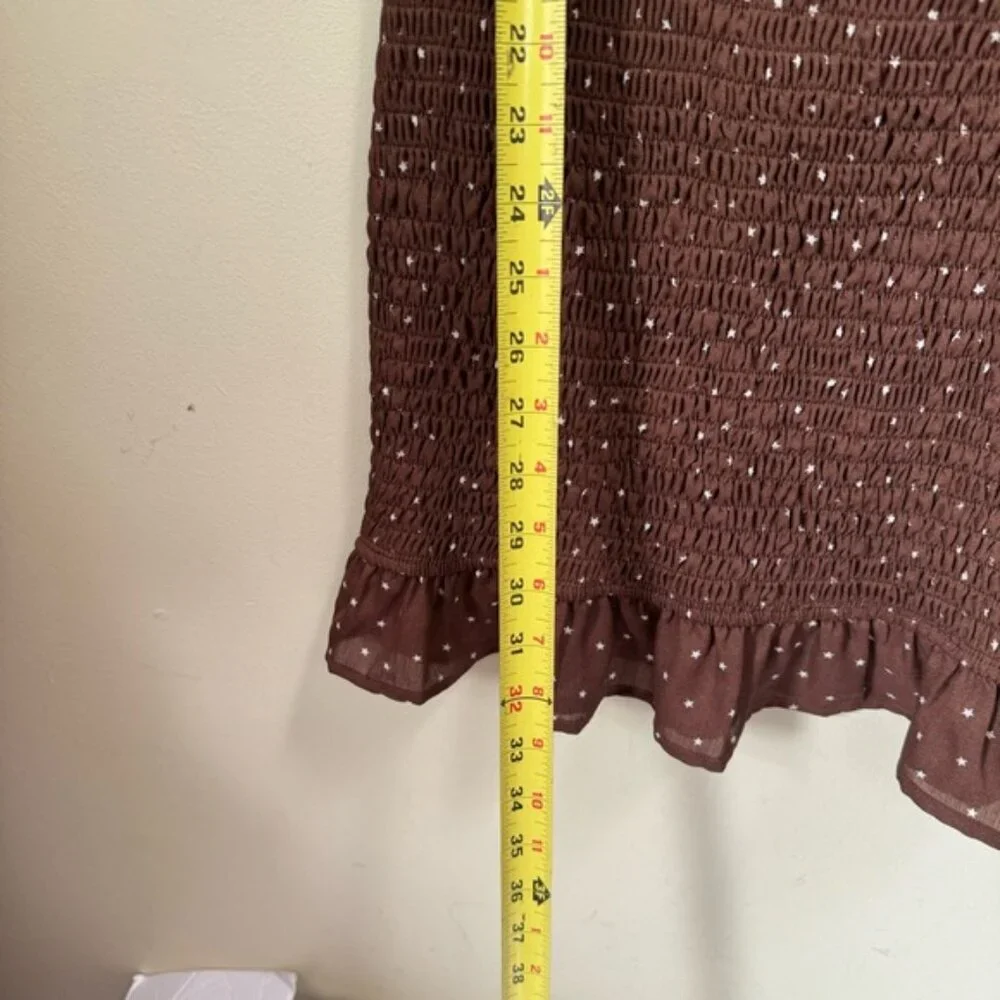 Le Lis Star Print Smocked Dress Lightweight Crew Fitted Stretch Ruffle Hem Top S - Picture 16 of 16
